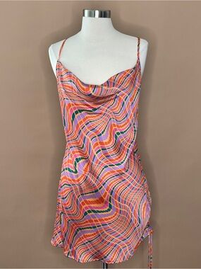 Dress Forum LA Psychedelic Satin Mini Dress Small Y2K Party Slip Dress